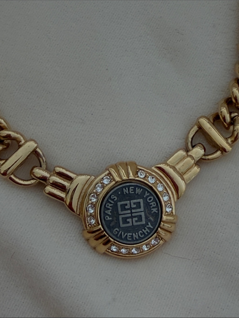 Givenchy Gold Chain Necklace with Black Logo Medallion and Matching Earrings - Picture 4 of 10